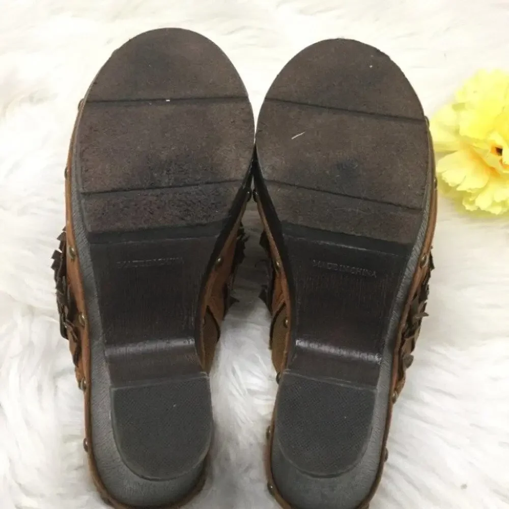 ROUTE 66 Casual Fringe Slip On Mules Brown Boho - Picture 10 of 13